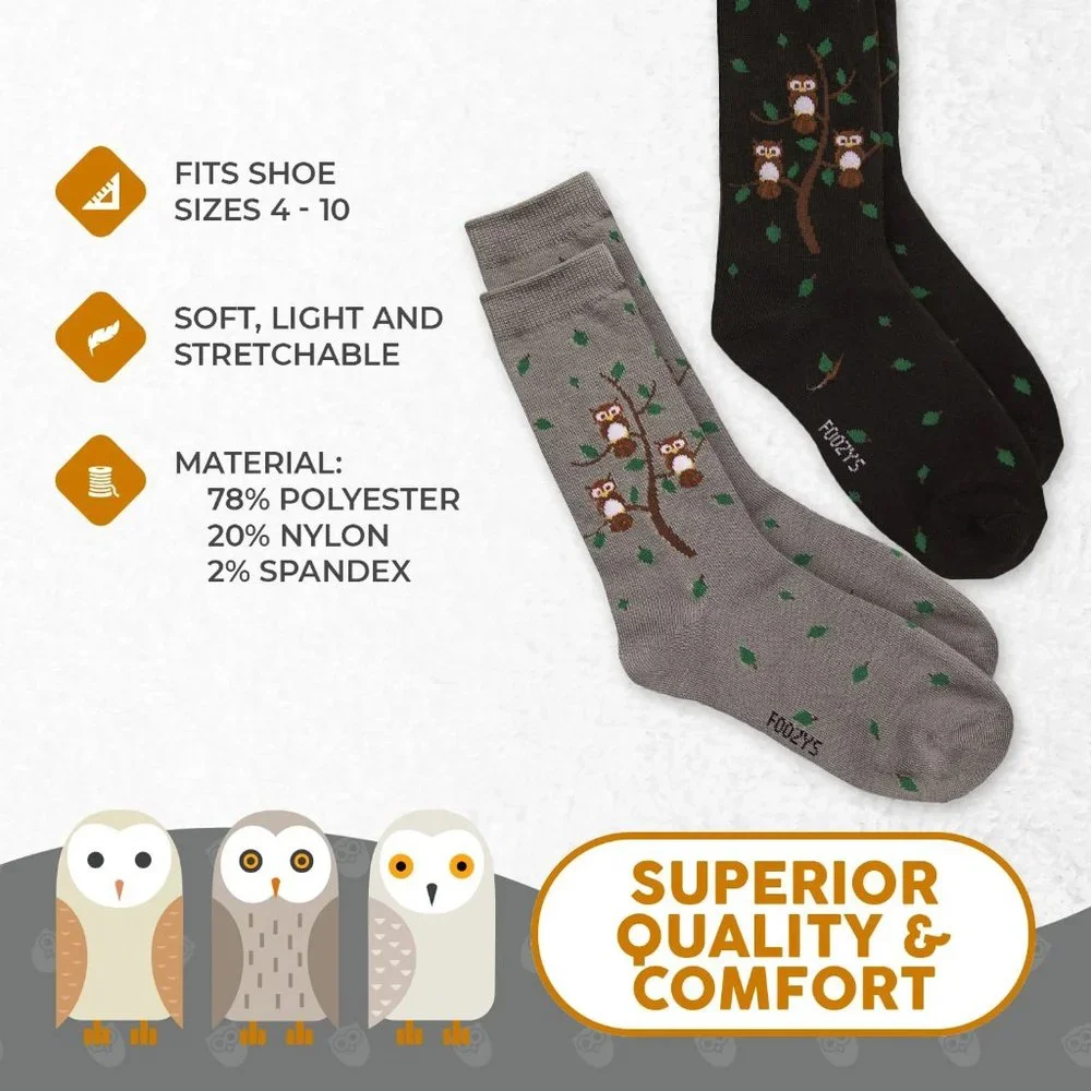 Owl Family Tree Hoot Bird Wise Horned Owls Animal 2 Pairs Foozys Women's Socks